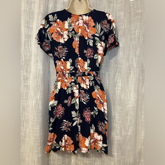 Lulus Navy Blue Floral Print Tie-Front Skater Dress - Picture 11 of 14